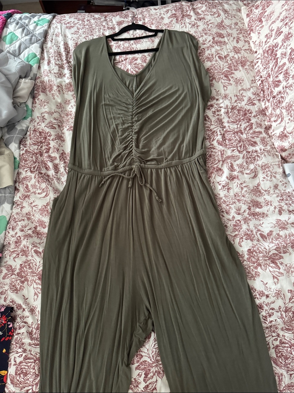 Olive Green Ruched Waist Jumpsuit